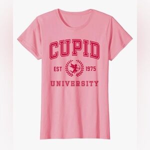 Cupid NEW XS University Cute Cherub Valentines Day Crest T-Shirt pink and red